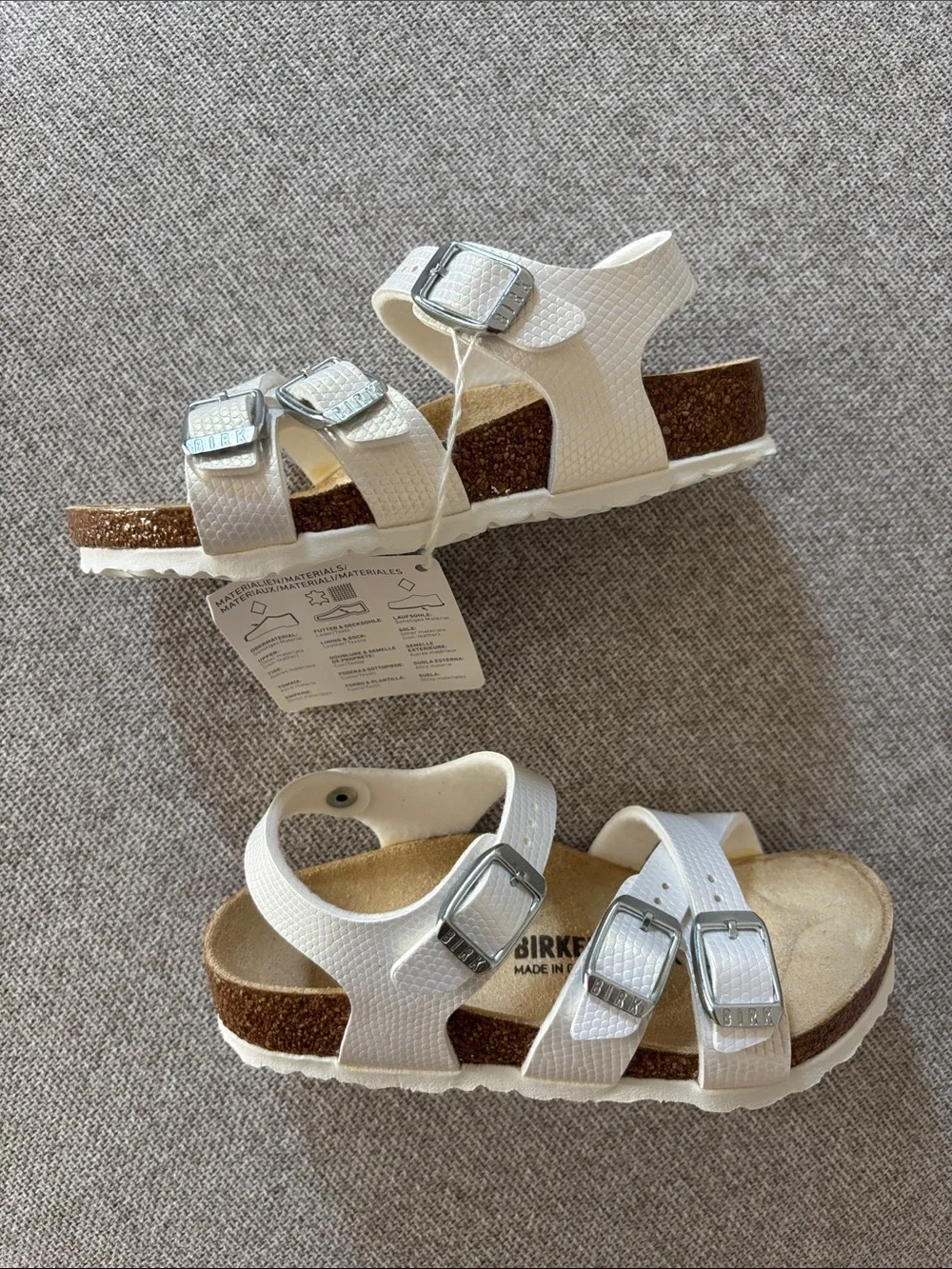 Birkenstock Kids White Mayari Double-Strap Silver Buckle Sandals Size 27